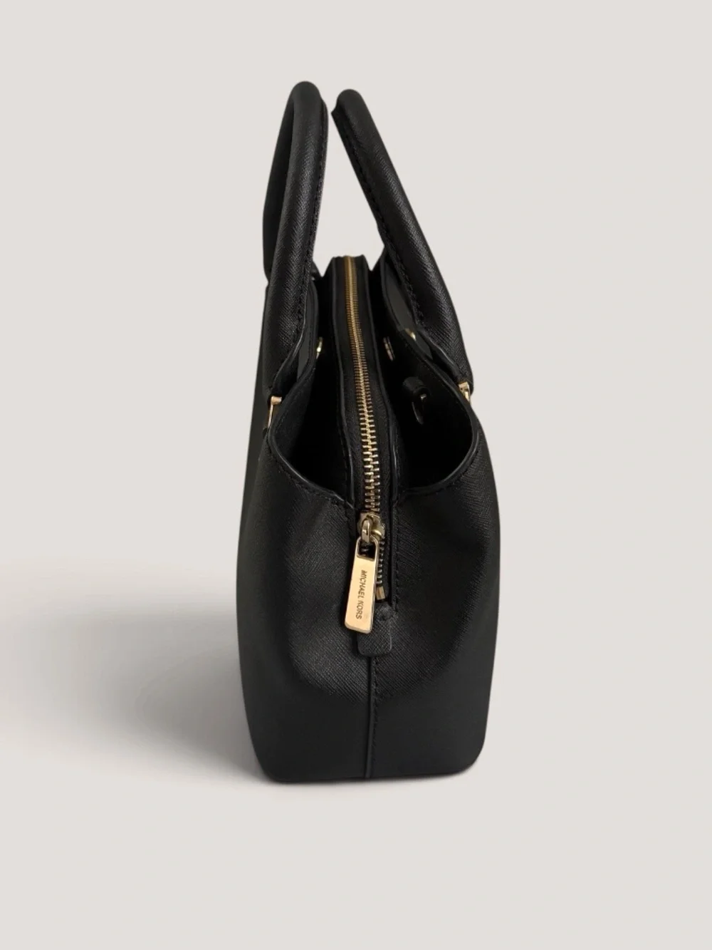 Michael Kors Small Saffiano Leather Top Handle Satchel Crossbody Bag Black Gold